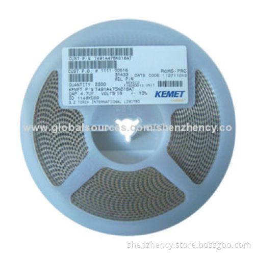 KEMET Tantalum Capacitors, T491A475K016AT, 4.7UF 16V 10% 1206, A Case